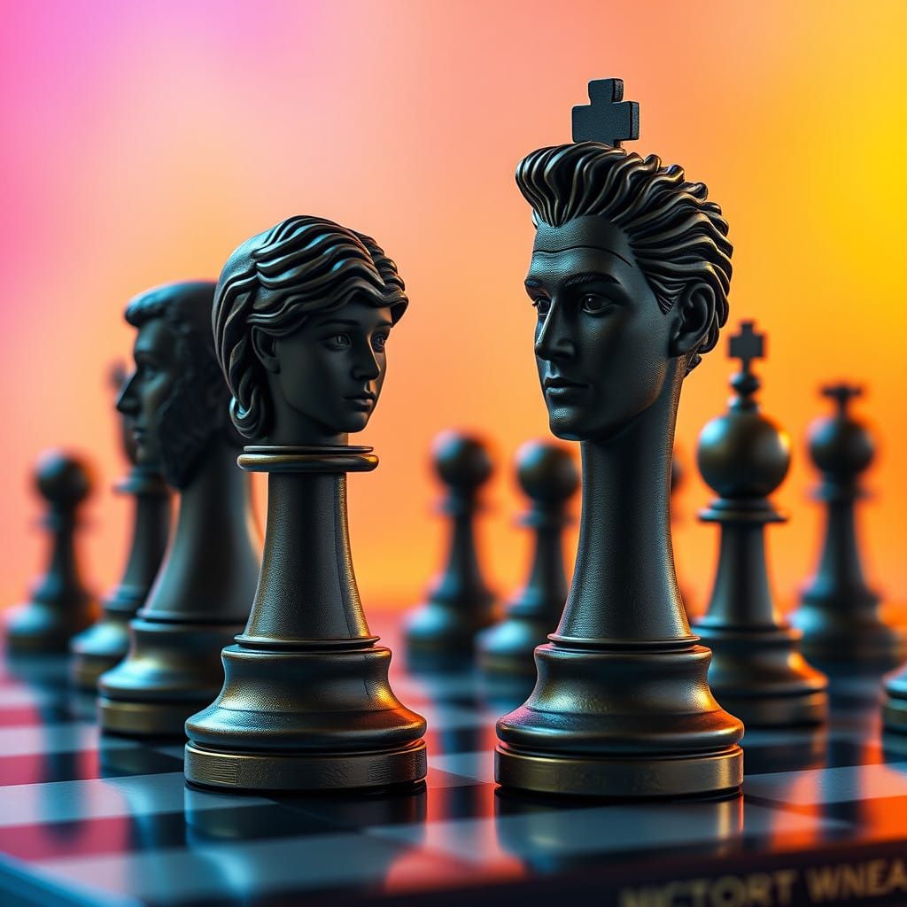 Hyperrealistic Chess Scene with Vibrant, Colorful Background