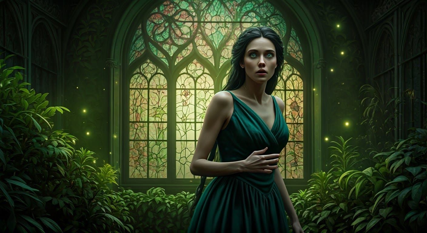 Woman's Terror in Enchanted Conservatory