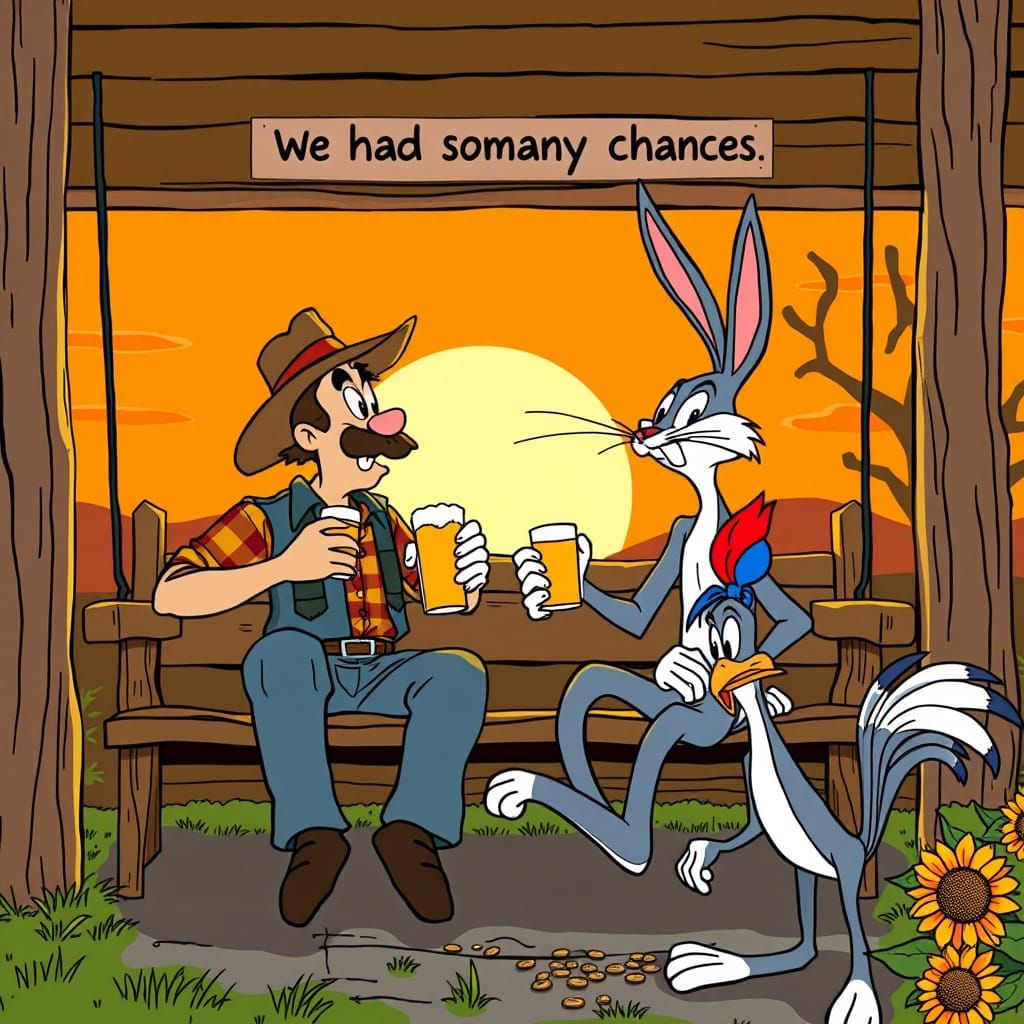 Cartoon Sunset with Classic Characters in 2D Style