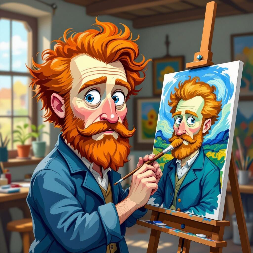 Van Gogh Cartoon Caricature with Oversized Brush