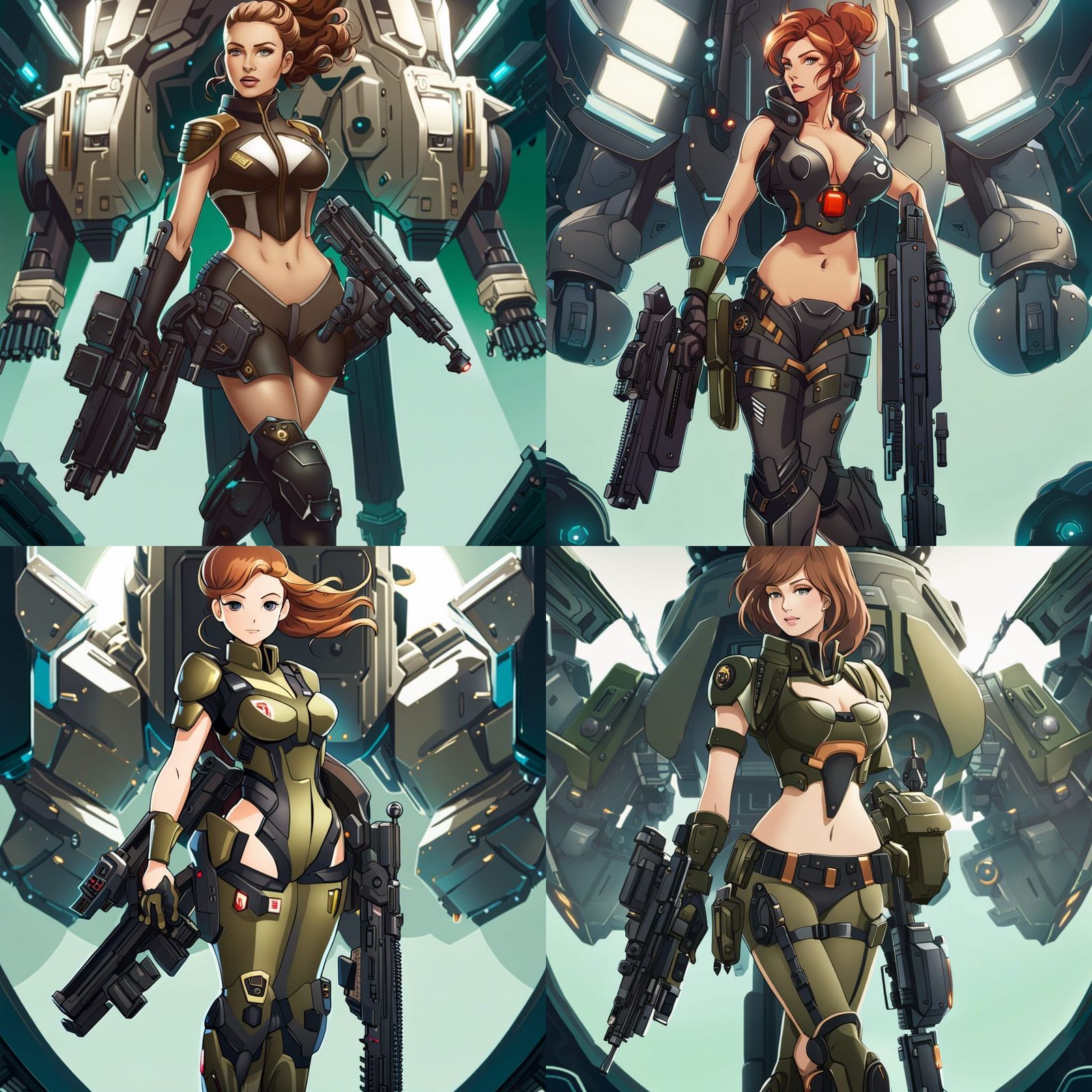 Futuristic Military Woman in Cyberpunk Mecha Suit