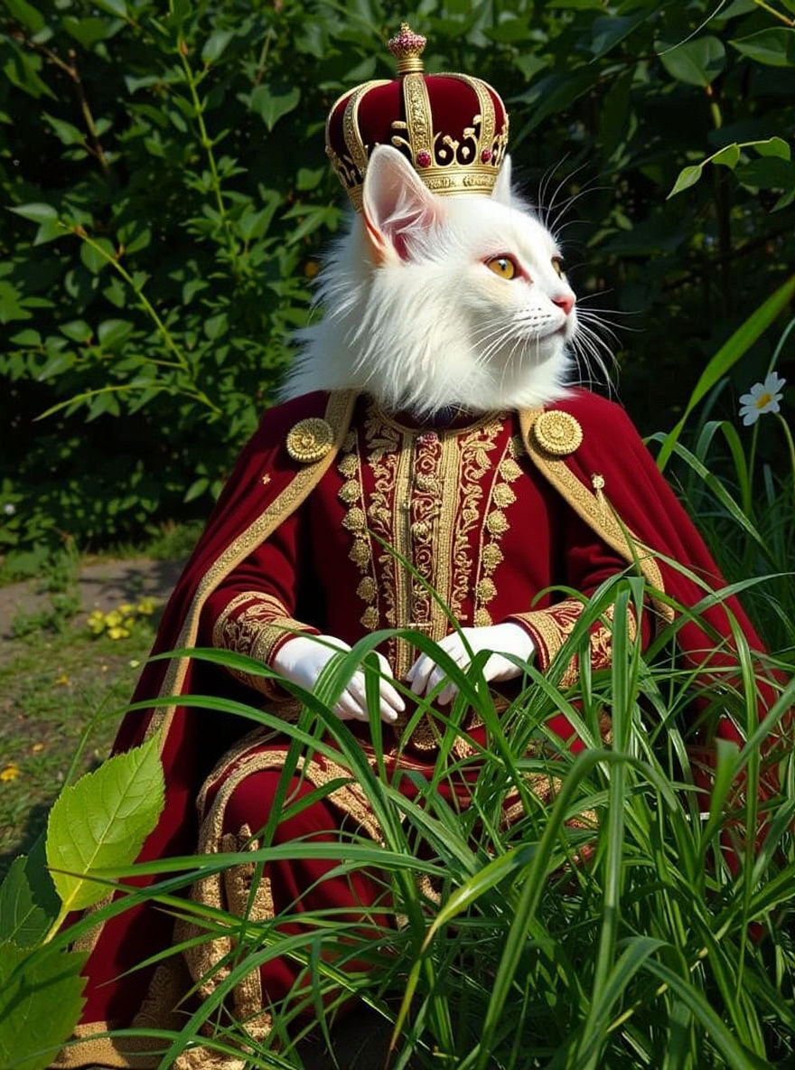 Cat as Queen Elizabeth in Escher Landscape