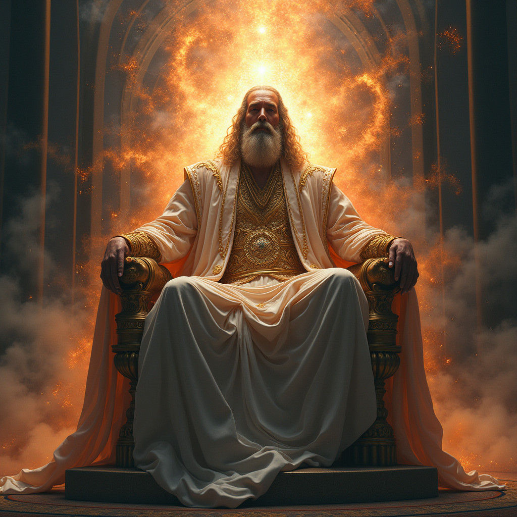 Majestic God Amidst Cosmic Energies: A Digital Painting