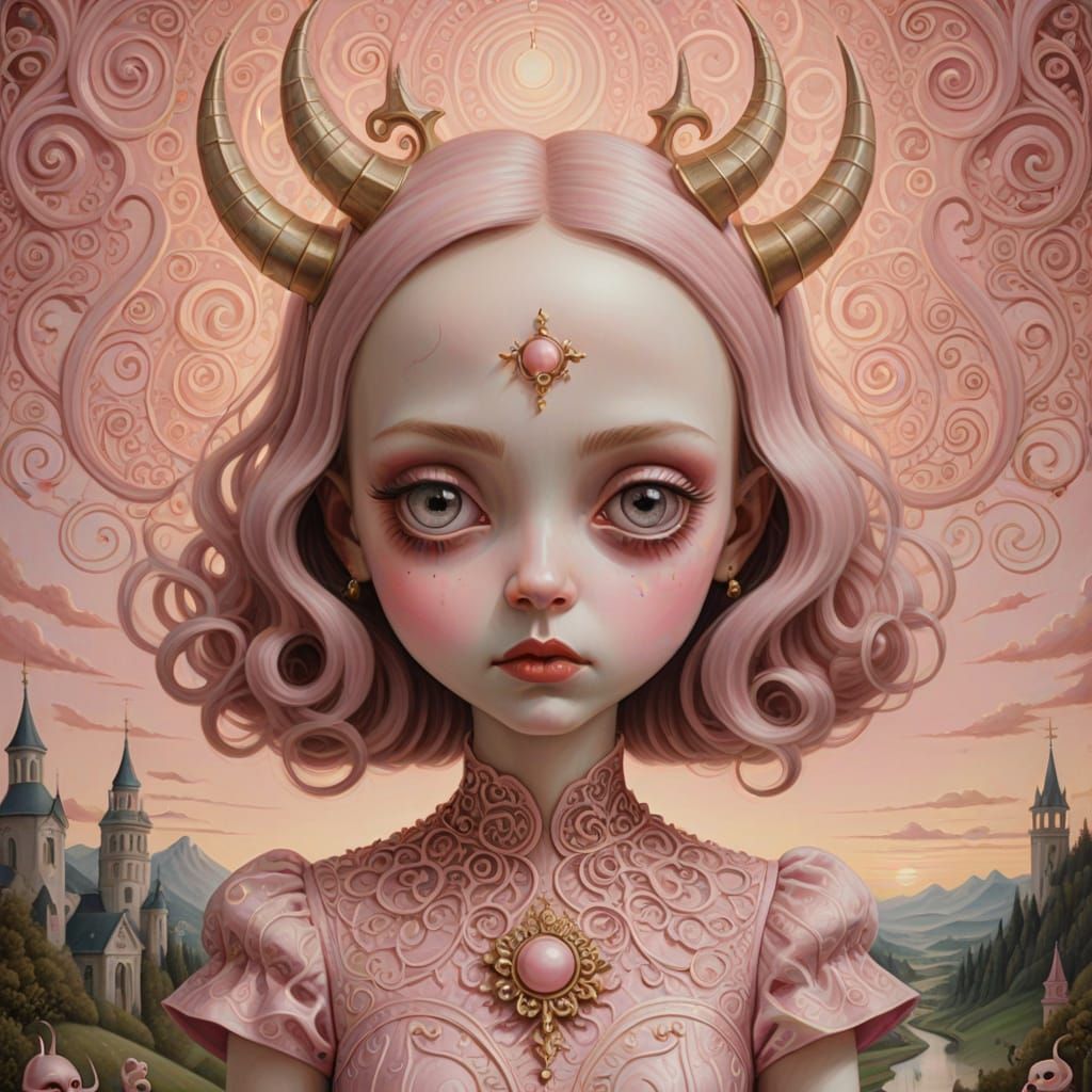 Ethereal Satanic Figure in Whimsical, Pastel Hues