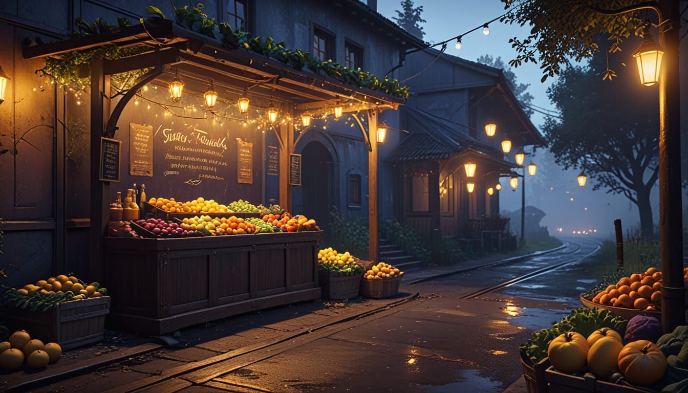 Dark Fantasy Fruit Stand on Country Road