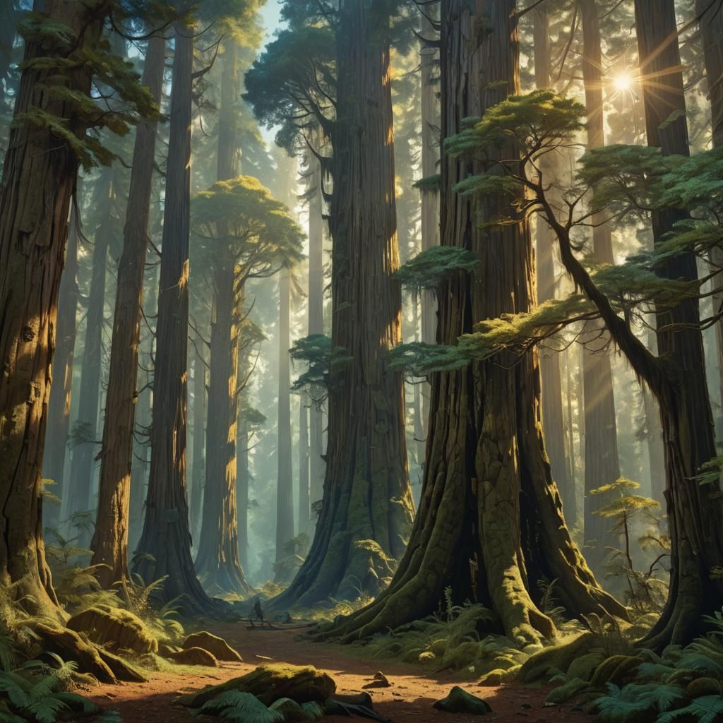 Ancient Redwood Forest Concept Art in Fantasy Style