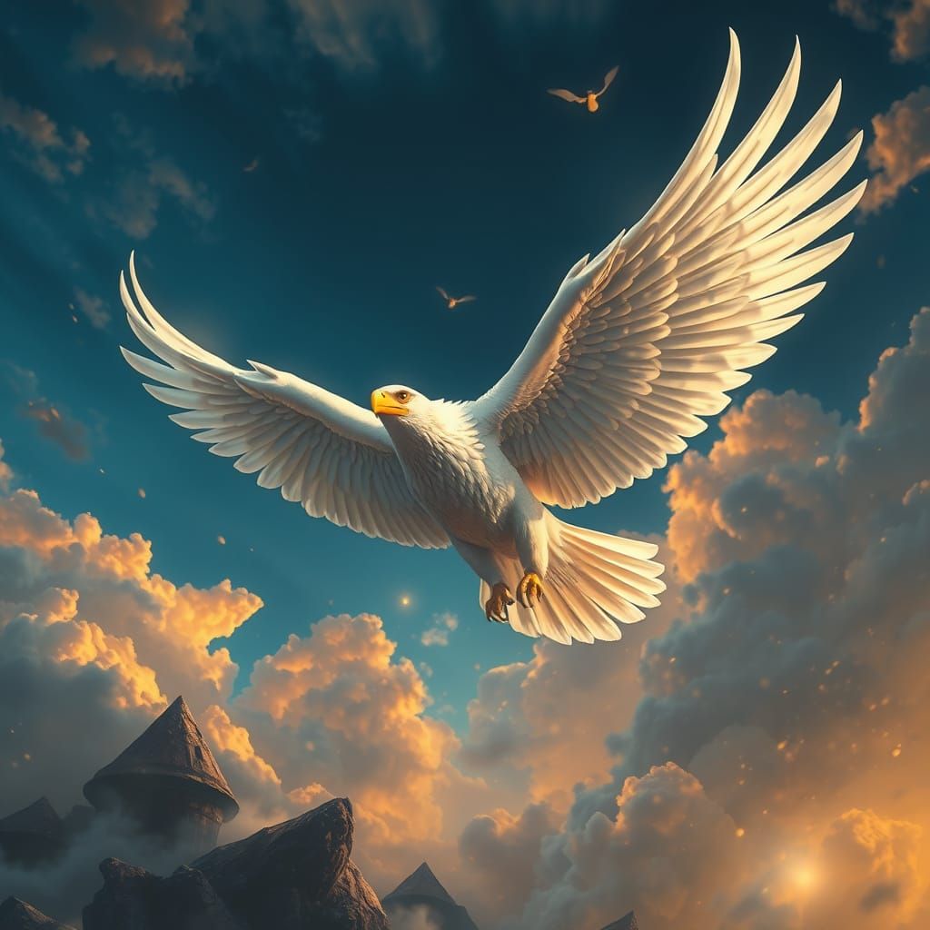 Majestic White Eagle Soars Through Mystical Realm in Concept...