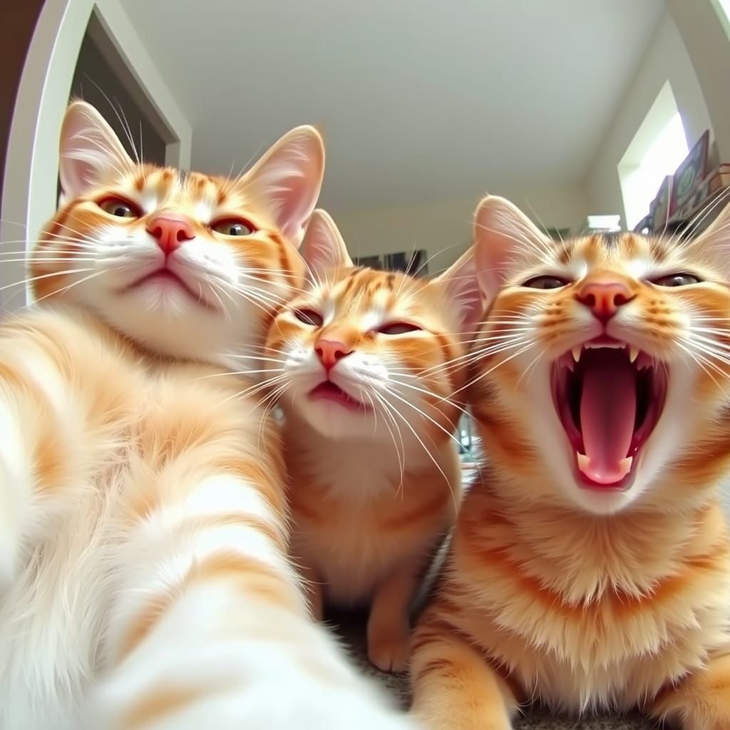 Cats Take a Selfie Together, One Yawning