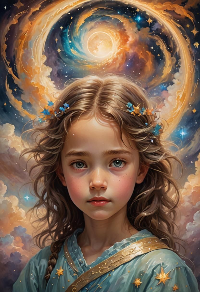 Ethereal Child Portrait in Dreamlike Art Nouveau Style
