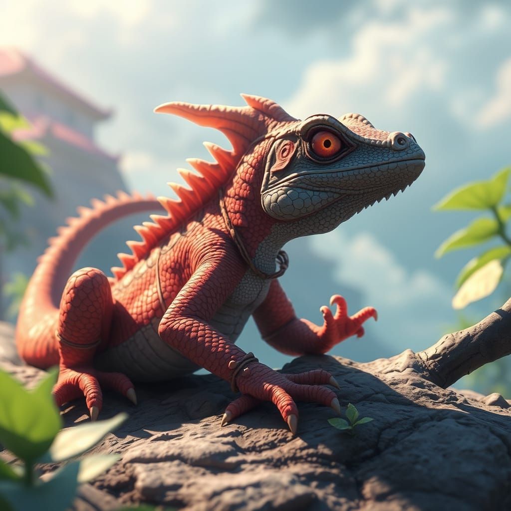 Ghibli-Style Dragon Iguana Concept Art