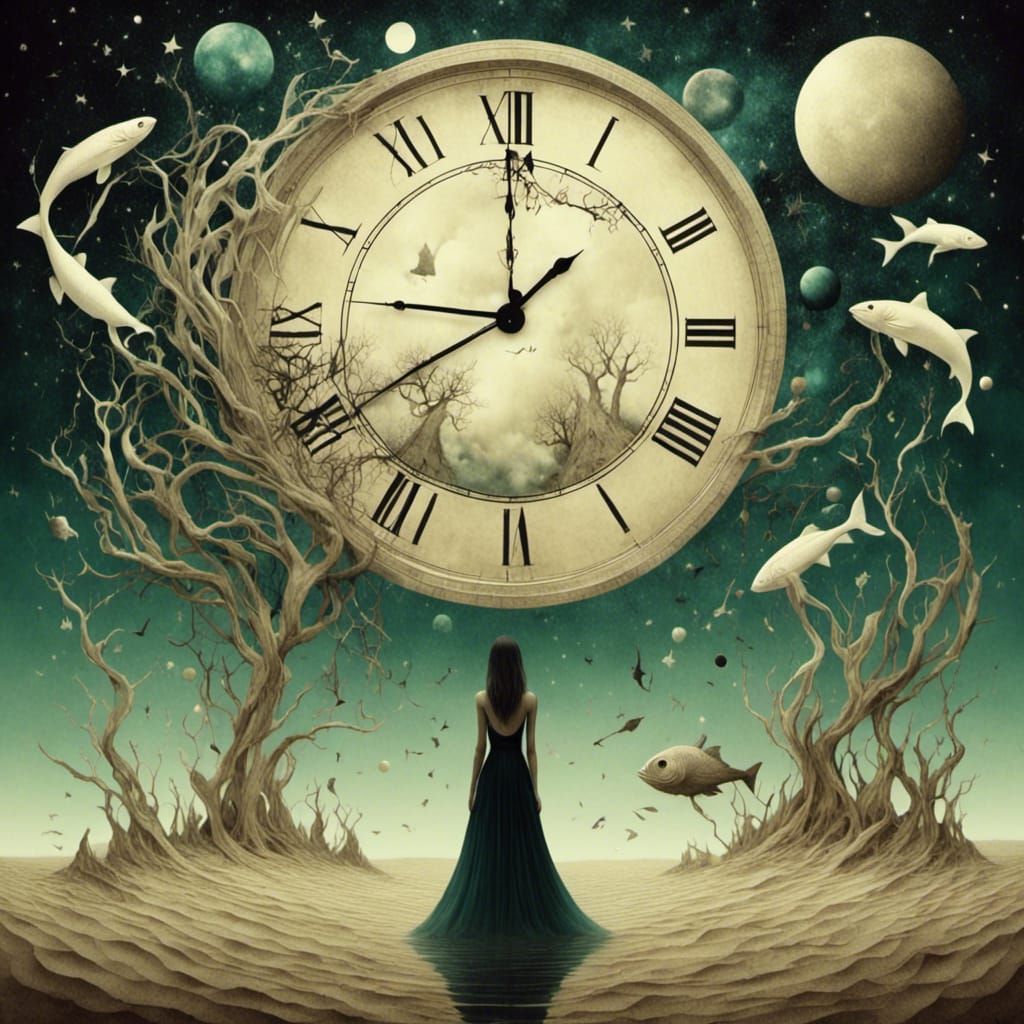 Surreal Woman in Shifting Dreamscape