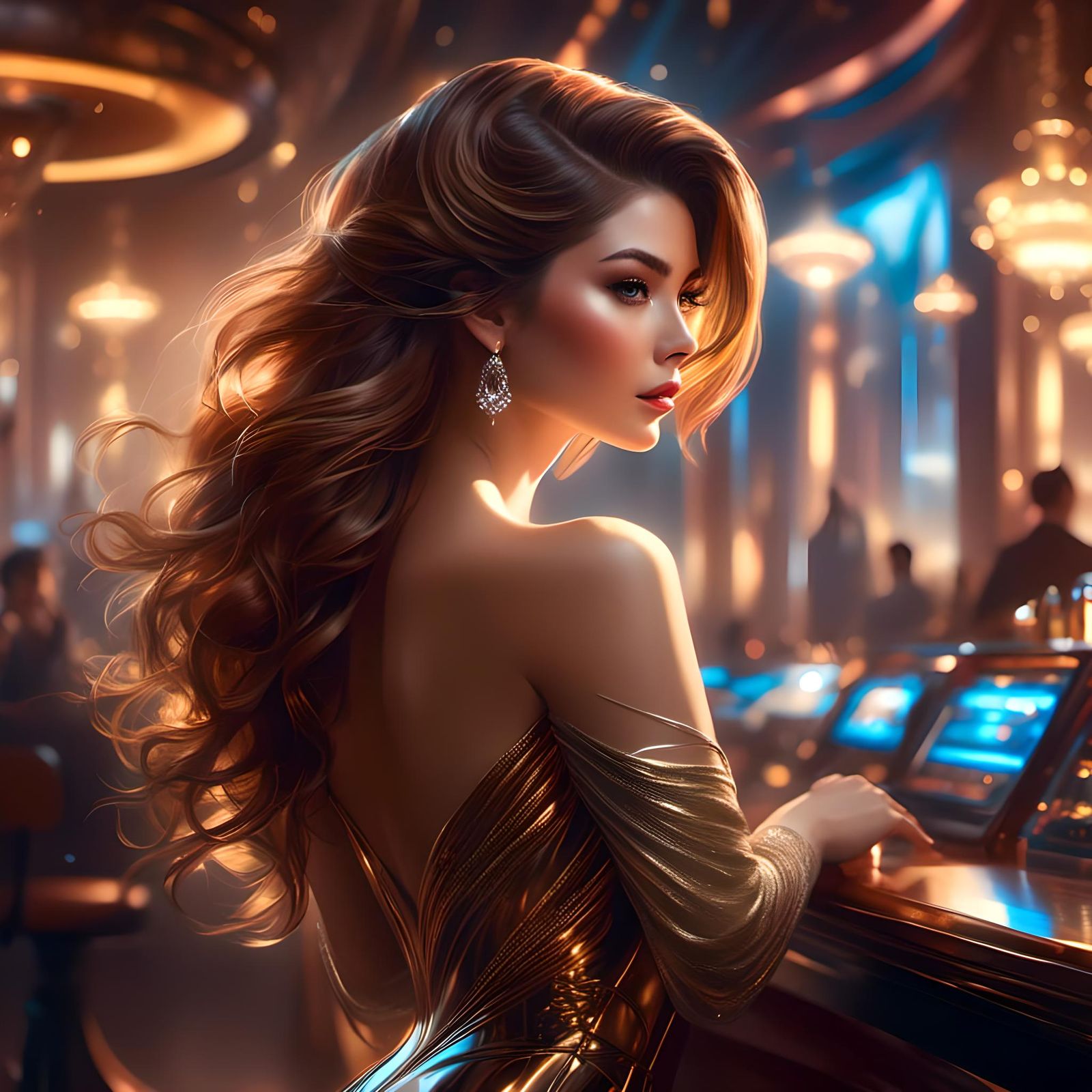 Detailed Pinup Woman Digital Drawing