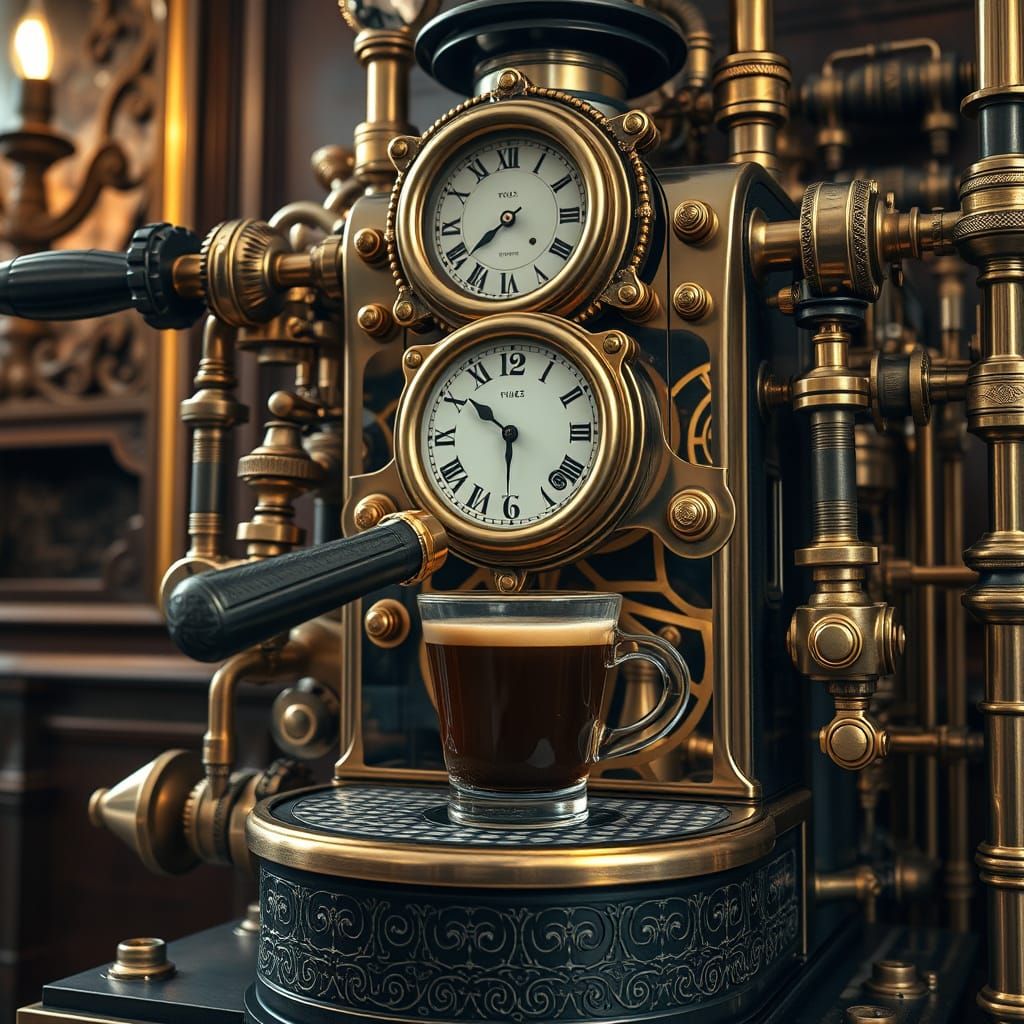 Steampunk Espresso Machine with Intricate Gears