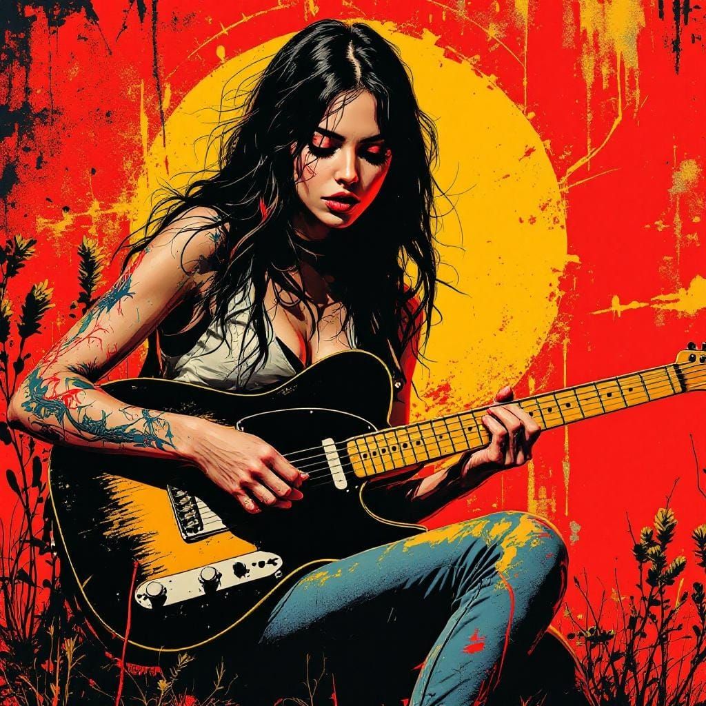 Woman Plays Guitar in 70s Punk Trash Polka Scene