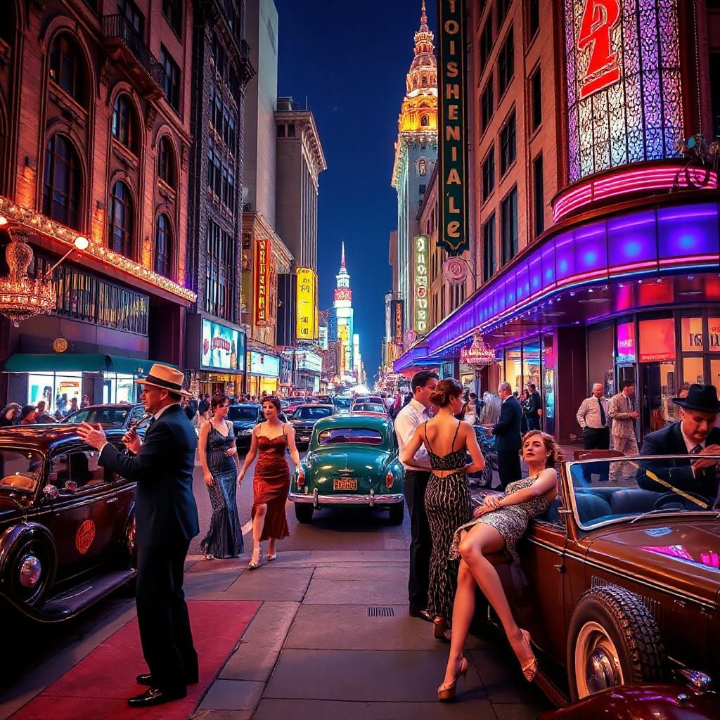 Vibrant 1920s American Scene in Art Deco Style