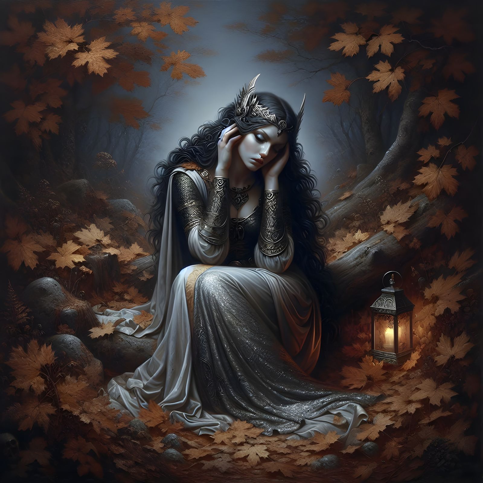 Norse Goddess Lost in Autumn Reflections