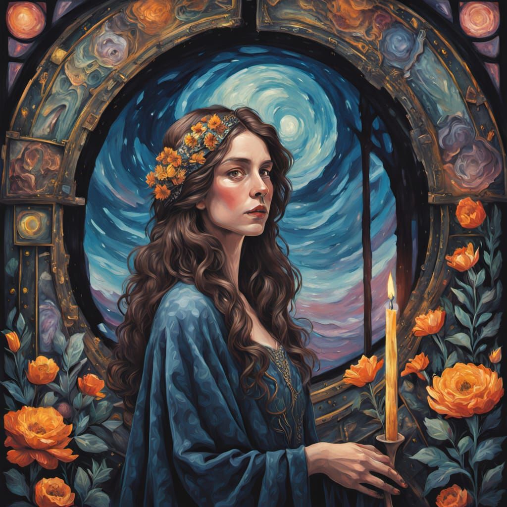 Soul in Tarot Chamber, Gouache Style Portrait