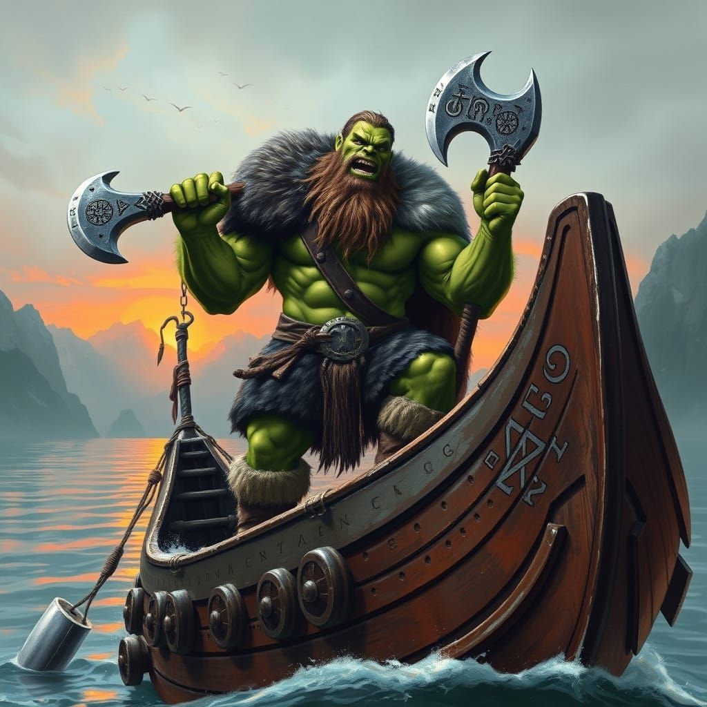 Hulk Viking Warrior in Fiery Sunset