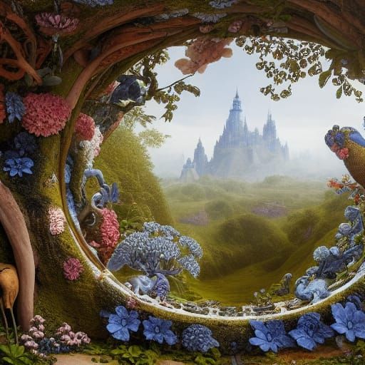Delftware Portal to Feywild Realm: Detailed Matte Painting