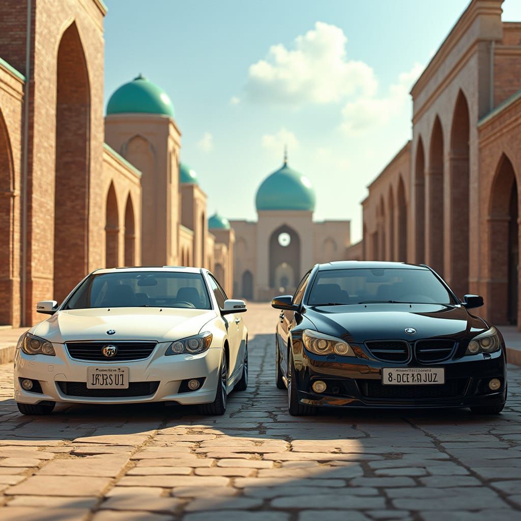 Uzbekistan Street Scene with BMW and Cobalt