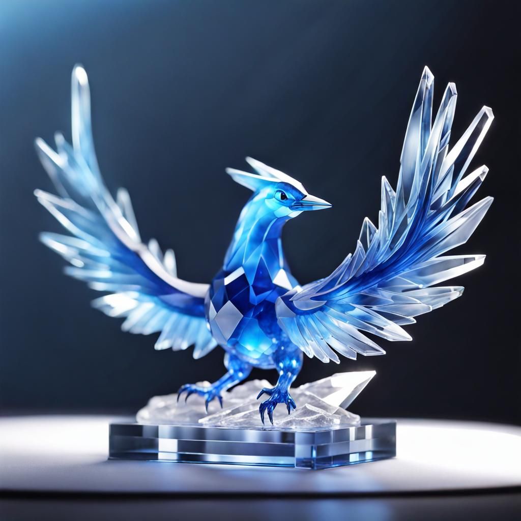 Glowing Sapphire Crystal Articuno Statue