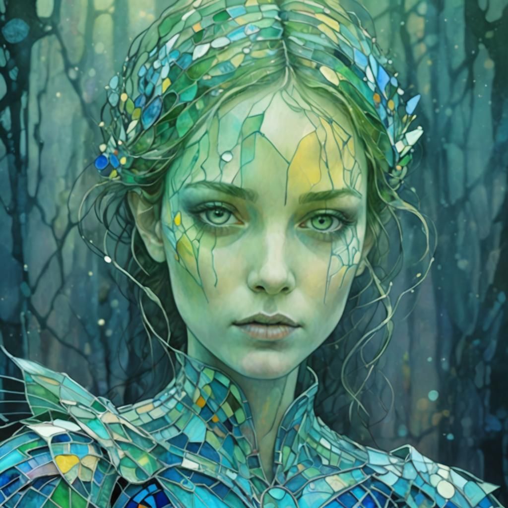 Stained Glass Art Brut Style Digital Illustration