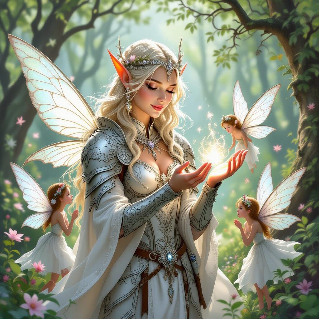 Elven Cleric Healing in Forest Glade