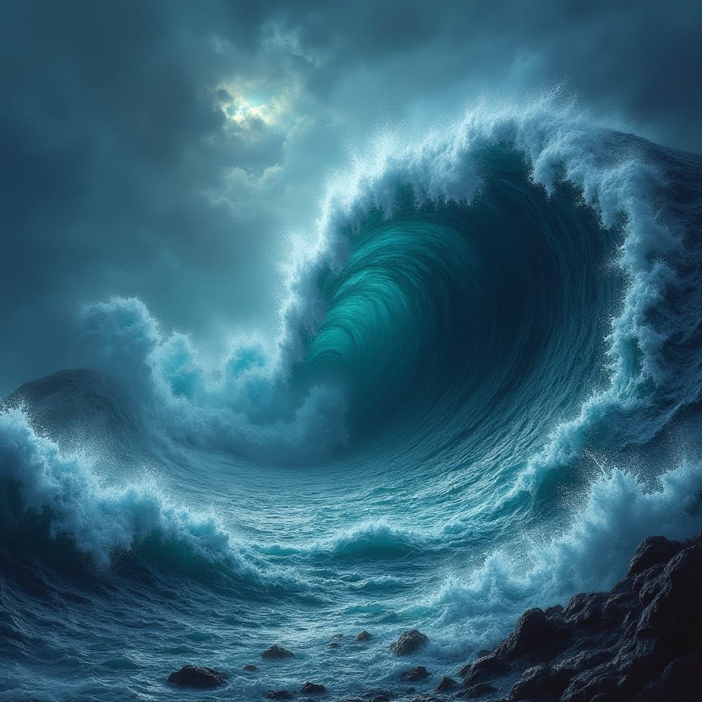 Deadly Marine Vortex Inspired by Beksiński and Hokusai