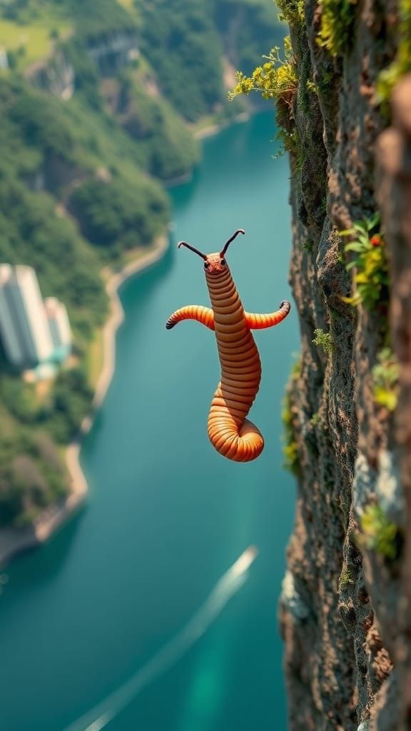 Earthworm Bungee Jump off a Cliff
