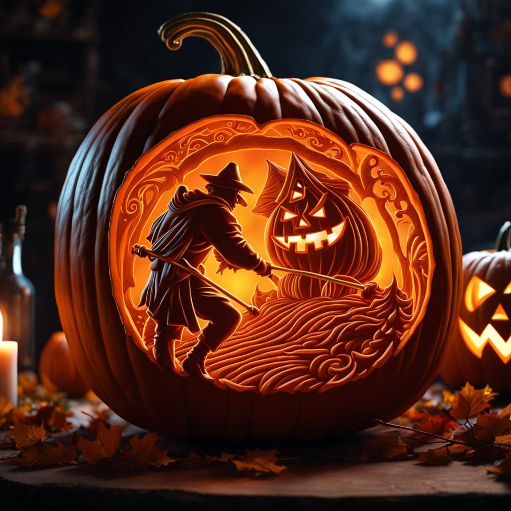 Pumpkin Carving of Carver in Detailed Matte Painting