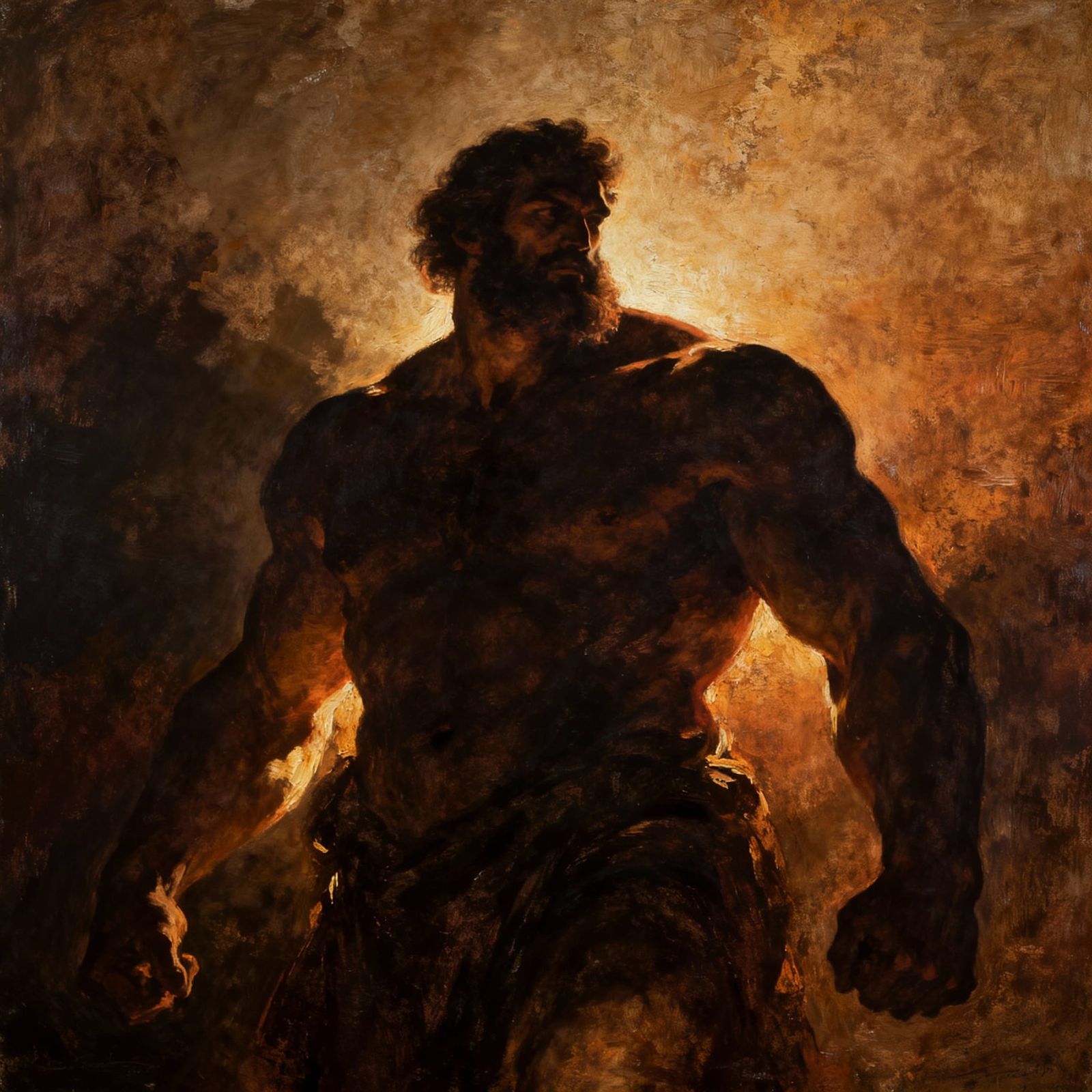Imposing Masculine Figure in Dramatic Chiaroscuro Style
