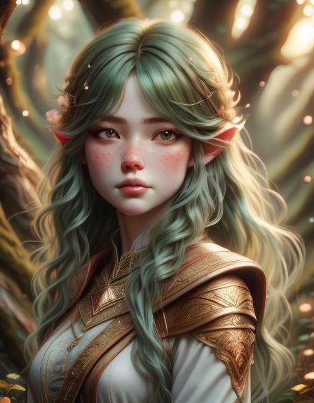 Hyperrealistic Portrait of Woman with Green Hair