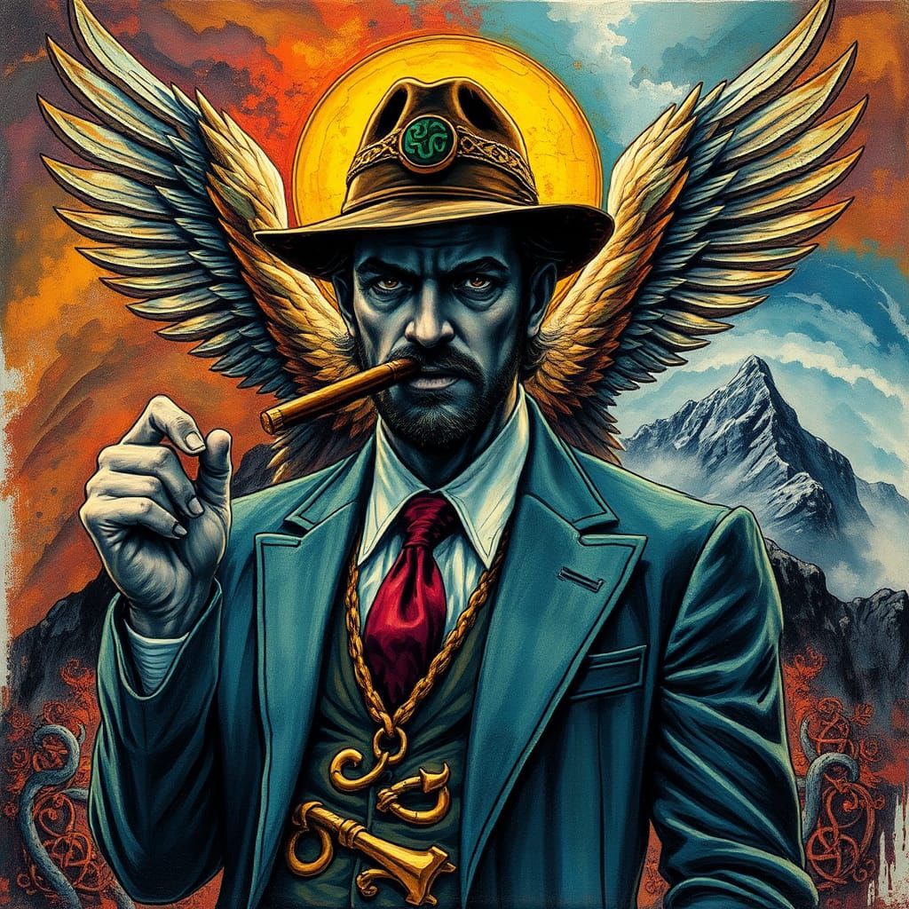 Angel Mafioso in Fedora with Heavy Metal Impasto Style