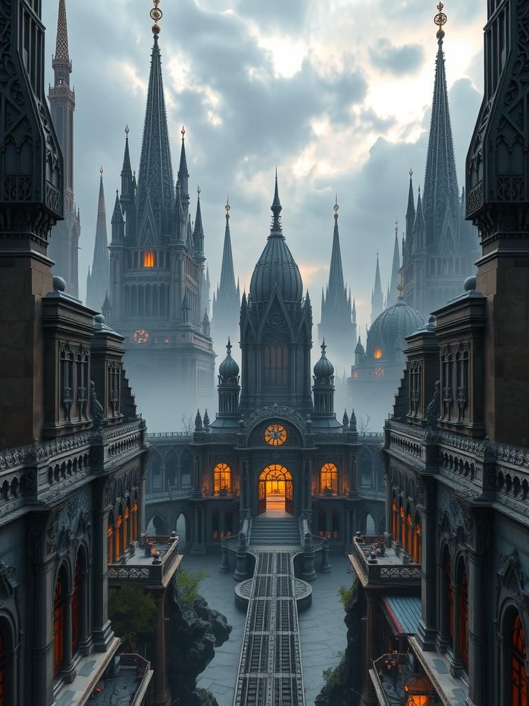 a dream landscape city, mysterious and colossal in extent. T...