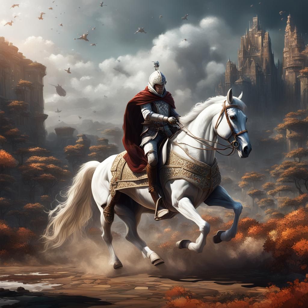 Knight on White Horse Chessboard: Detailed Matte Painting