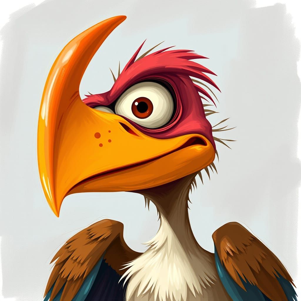 Cartoon Bird with Oversized Features in Whimsical Style