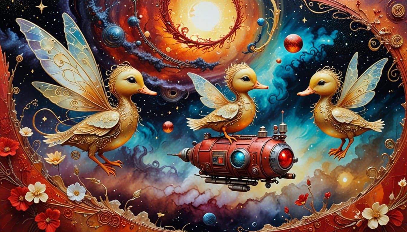 Cyberpunk Fairies in Space: 1999 Dreamlike Painting