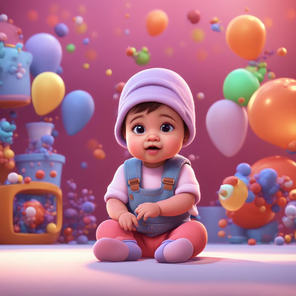 Cute Baby Girl Portrait in Pixar Style