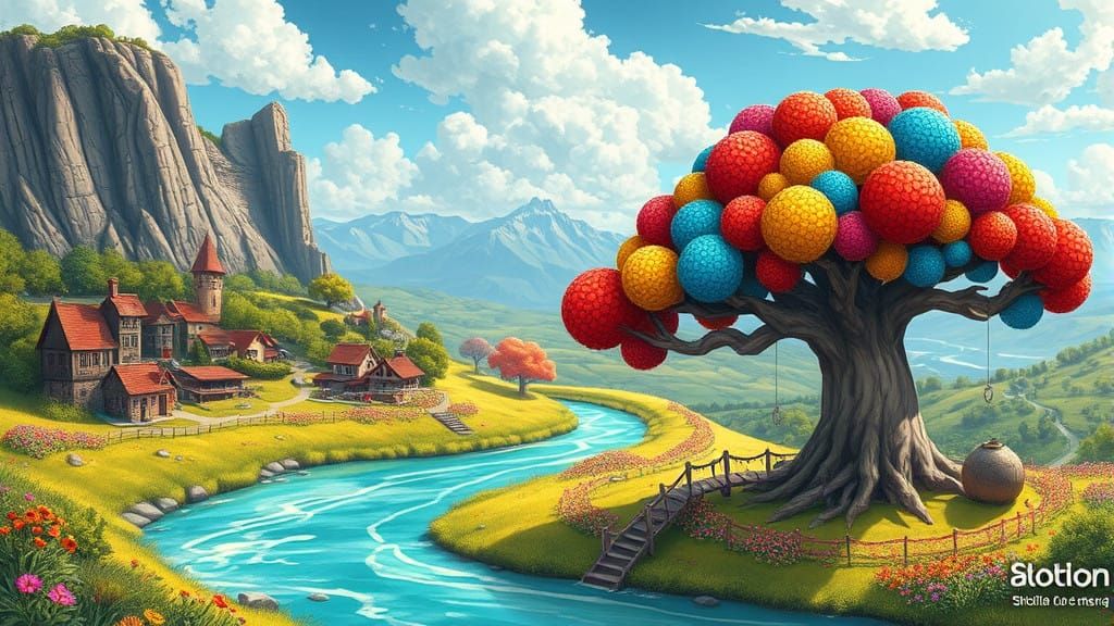 Whimsical Digital Landscape in Vibrant Colors