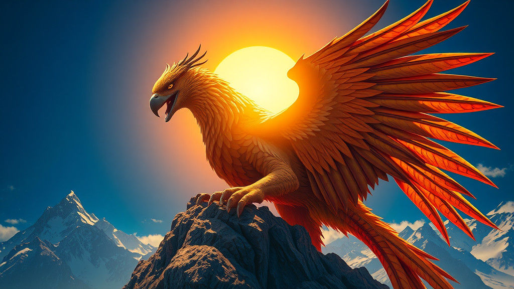 Majestic Griffin on Mountain Peak in Art Nouveau Style