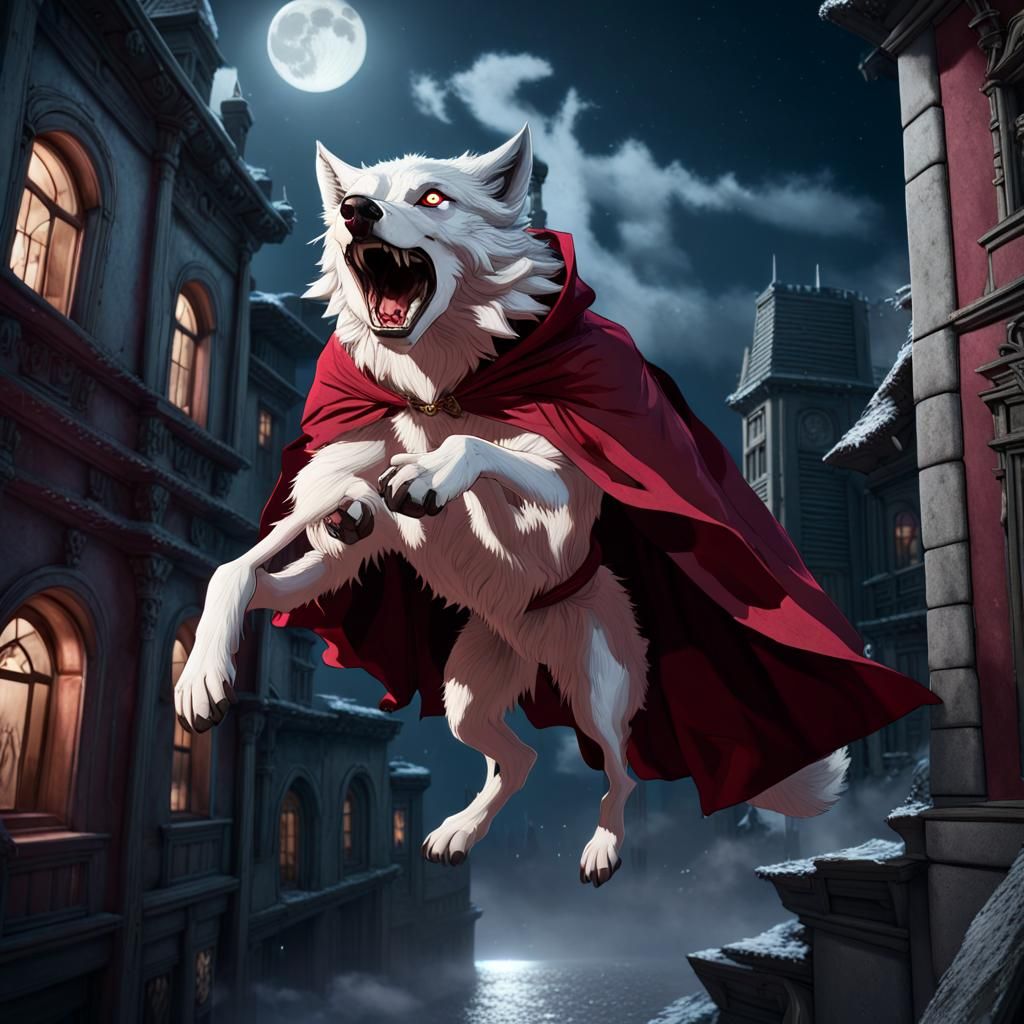 White wolf spirit, under full moon