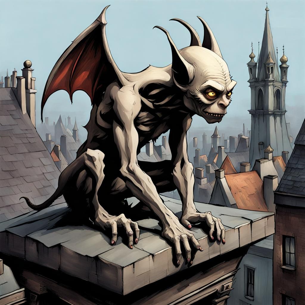 Eerie Gargoyle Watching Over Dark City