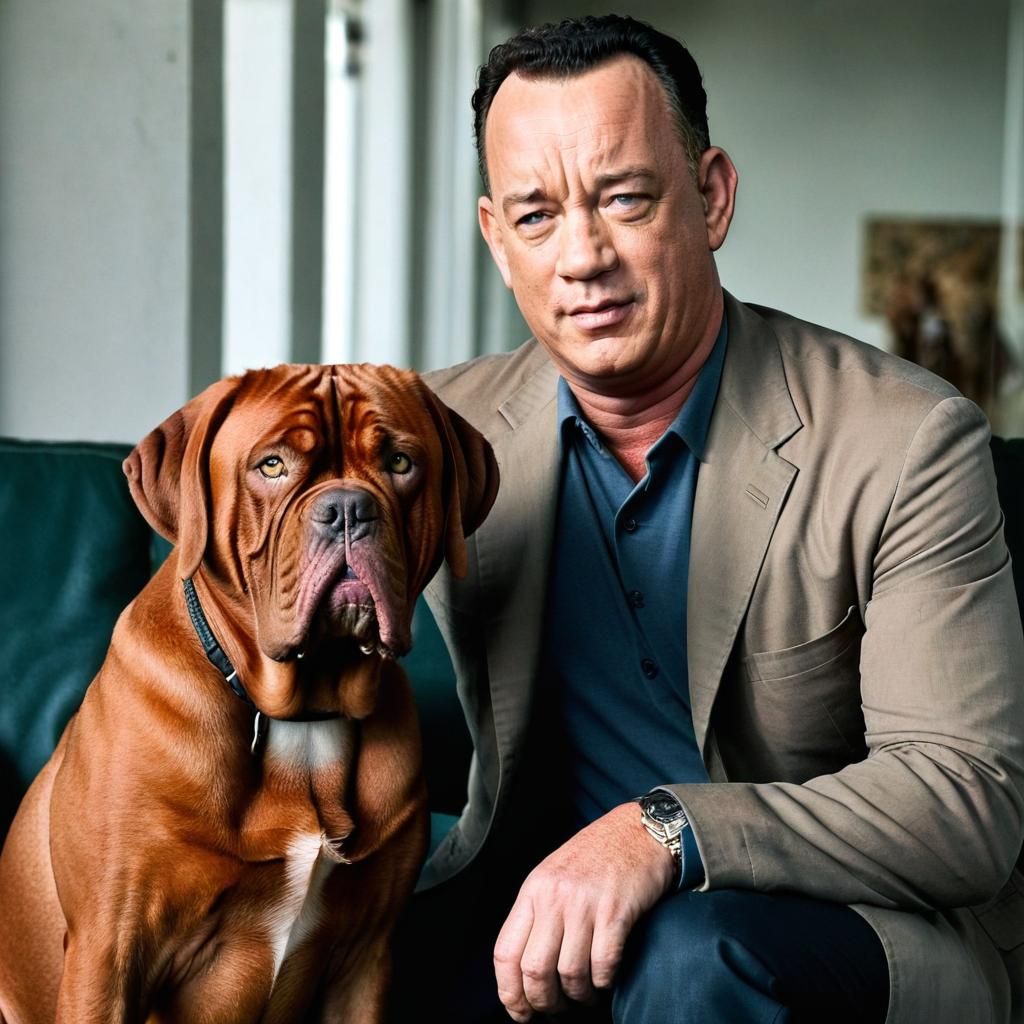 Tom Hanks with French Mastiff Dog