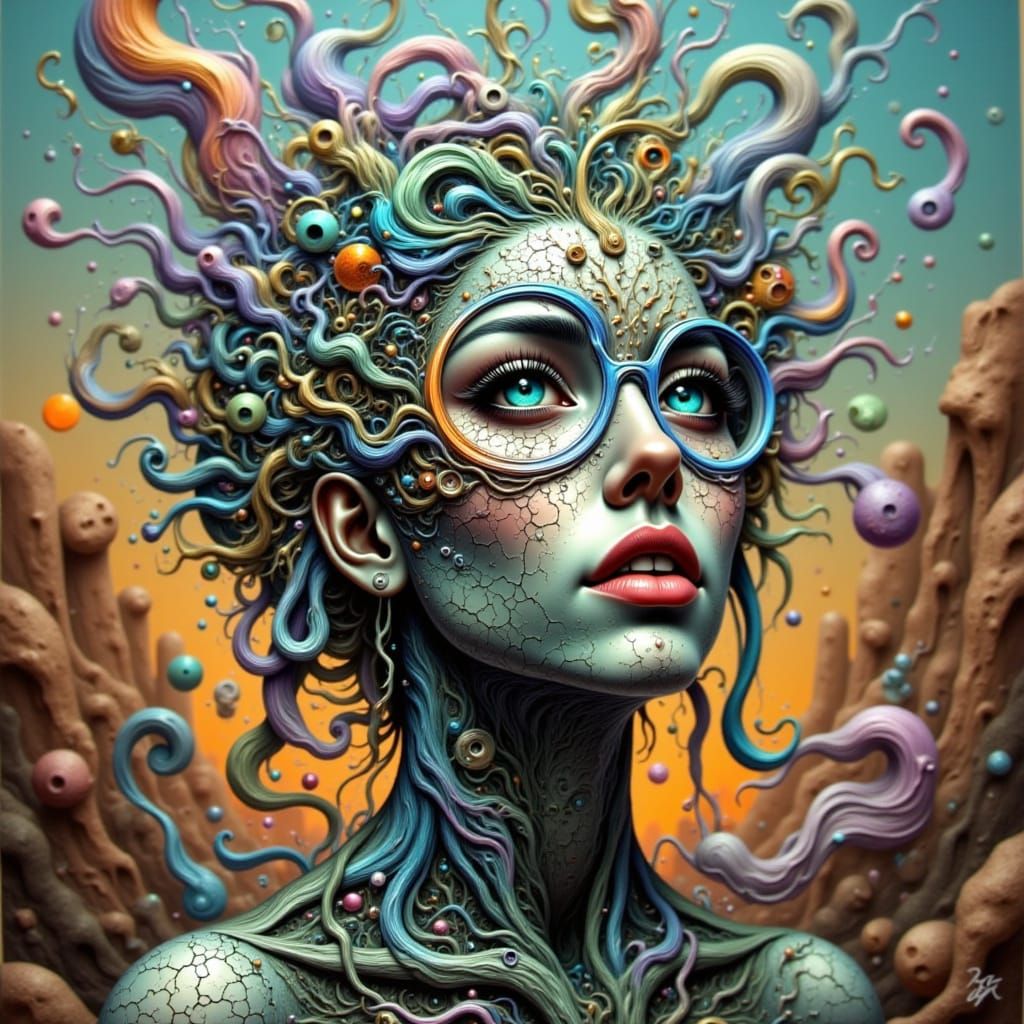 Ethereal Cyborg Woman with Jellyfish Tiara and Tentacles