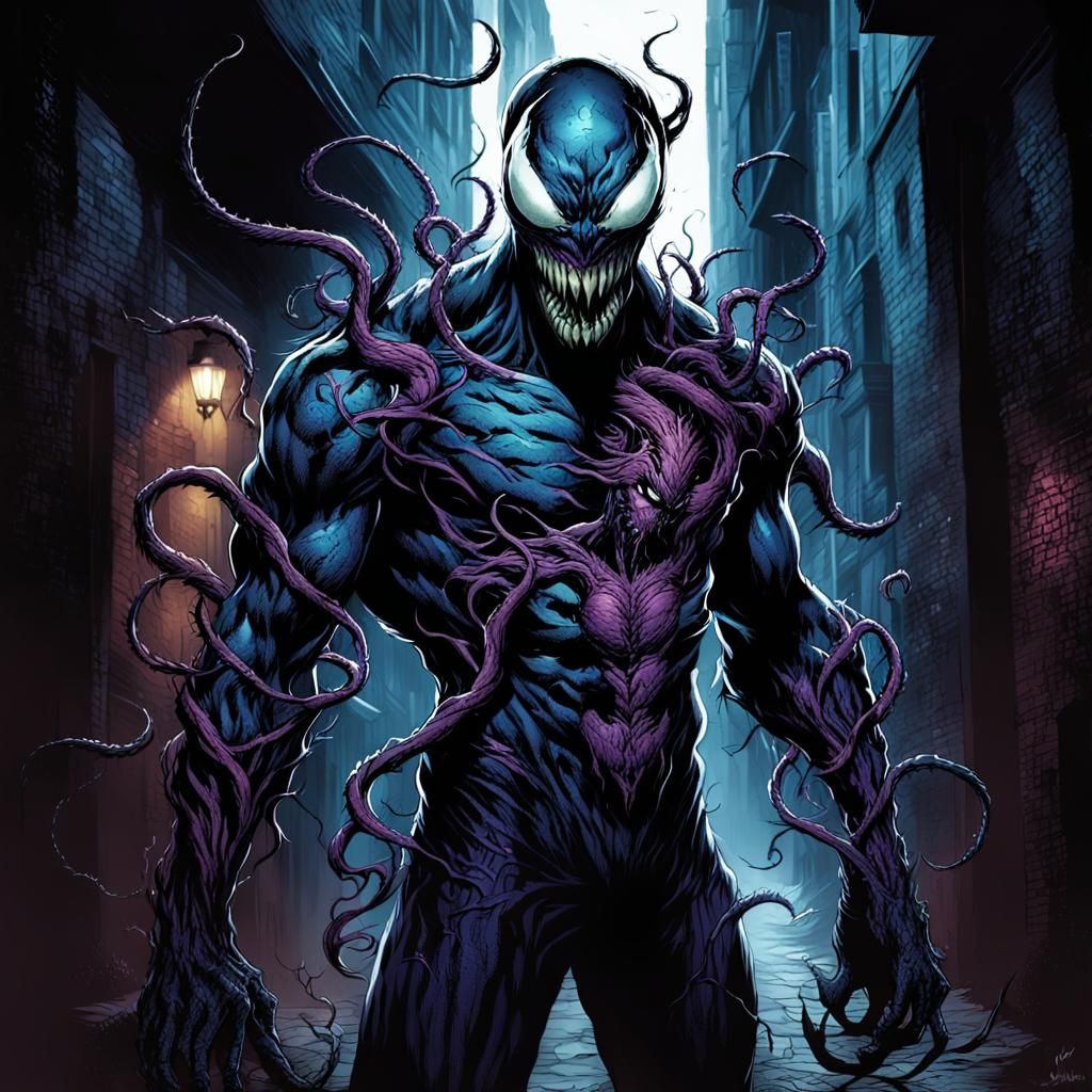 Venom and Spawn Fusion: Dark Fantasy Illustration