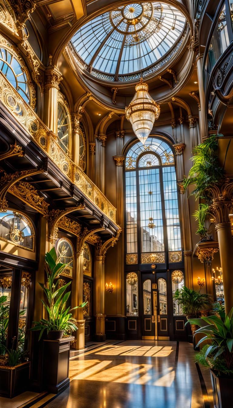 Art Nouveau Steampunk Lobby with Quartz Crystal