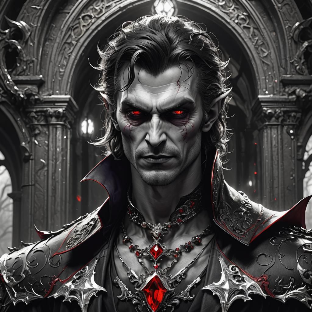 Vampire with Red Crystal in Dark Fantasy Style