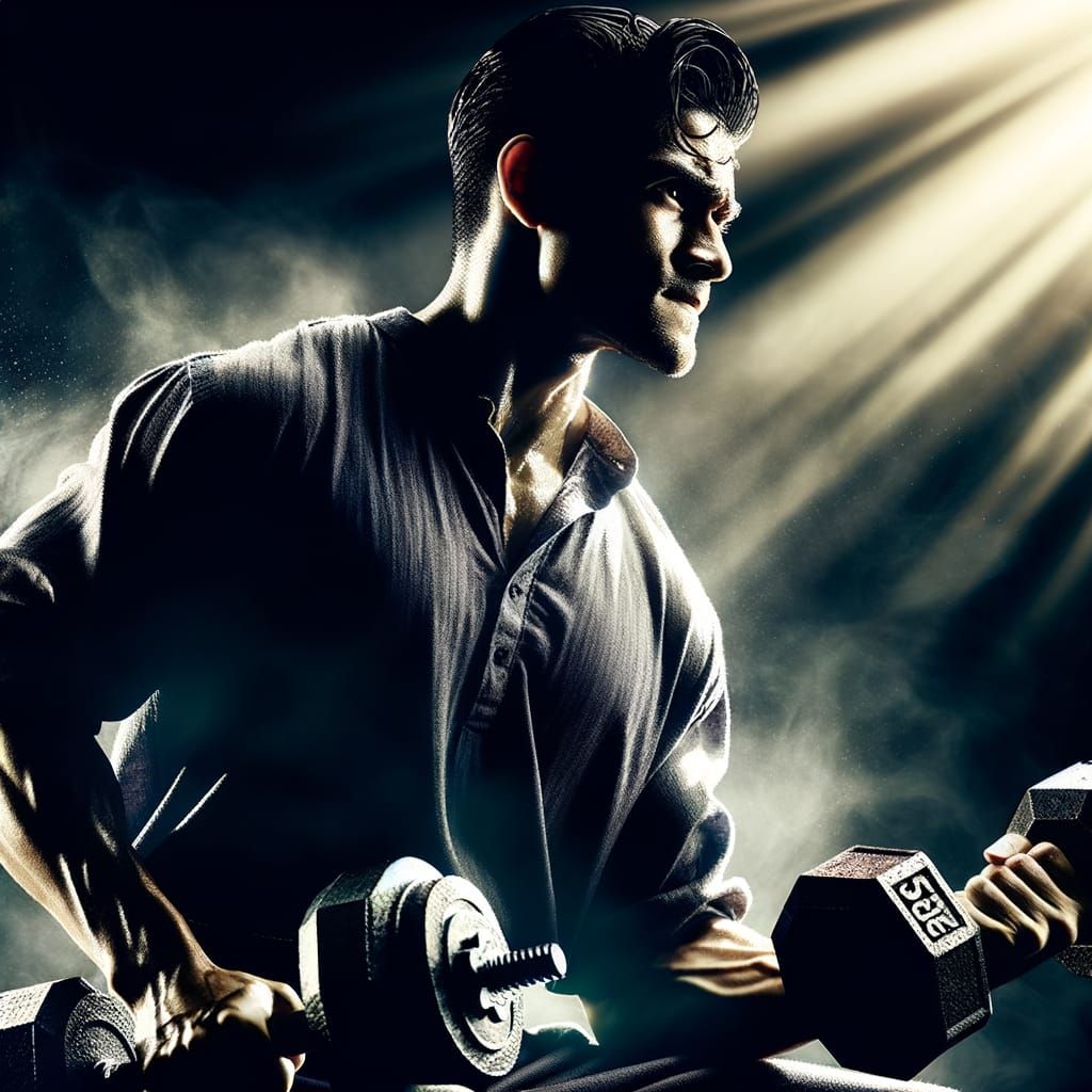 Hispanic Man's Intense Weight Training Debut