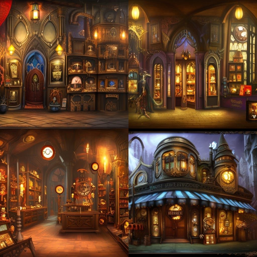 Gothic Clockwork Toy Shop in Detailed Matte Painting