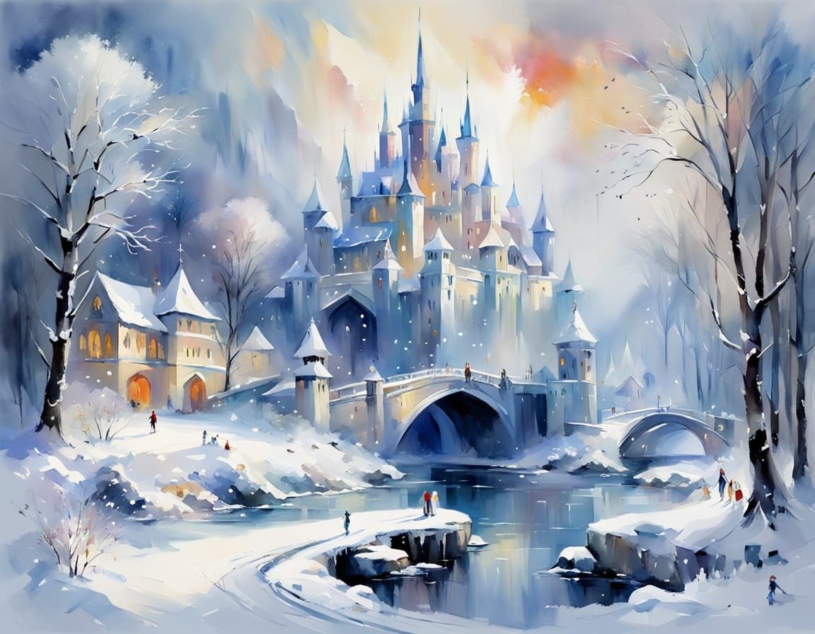 Ethereal Winter Wonderland in Whimsical Watercolour